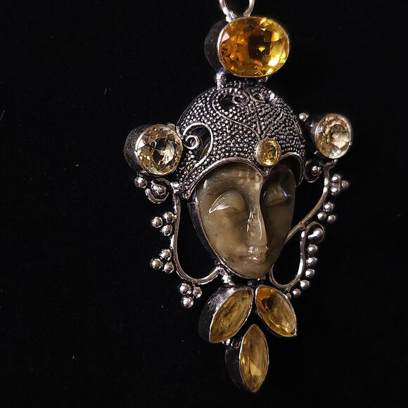 Sterling Silver Bali Goddess Pendant Necklace with Citrine - Picture 9 of 10